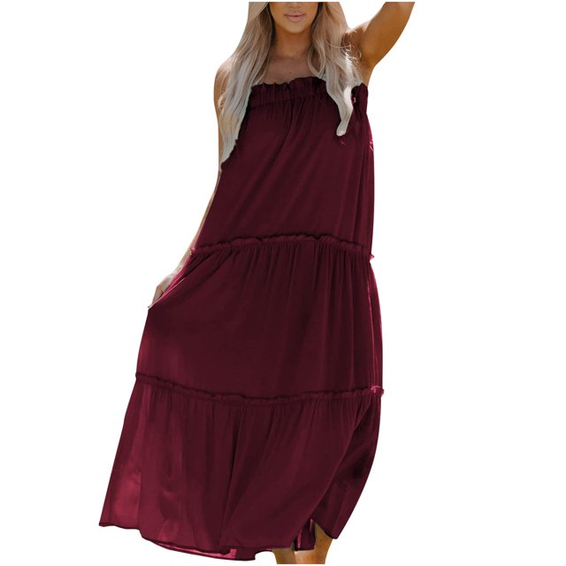 Moda mujer verano alto bajo Maxi vestido correa de espagueti sólido fluido playa vestido largo Fridja bnh281
