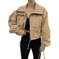 thumbnail image 2 of Womens Cropped Jacket Zip Up Oversized Utility Anorak Coat with Pockets Khaki XL, 2 of 8