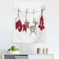 thumbnail image 1 of Christmas Tapestry, Traditional Xmas Celebration Items Hanging from Clothespins Retro, Fabric Wall Hanging Decor for Bedroom Living Room Dorm, 5 Sizes, Red Cream Tan, by Ambesonne, 1 of 1