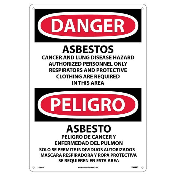 National Marker Asbestos Cancer And Lung Disease. . . (Bilingual) 20X14 Rigid Plastic Danger Sign