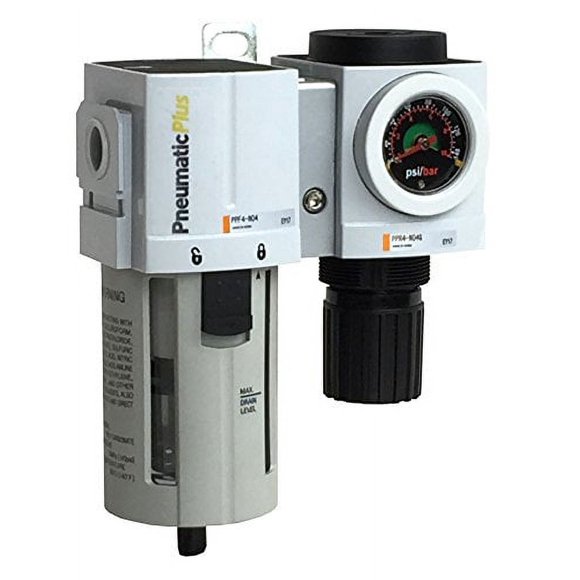 PneumaticPlus PPC4B-N04G Régulateur de Filtre à Air Combo Modulaire 1/2 Pouces NPT - Vidange Manuelle, Bol en Poly, Jauge Intégrée