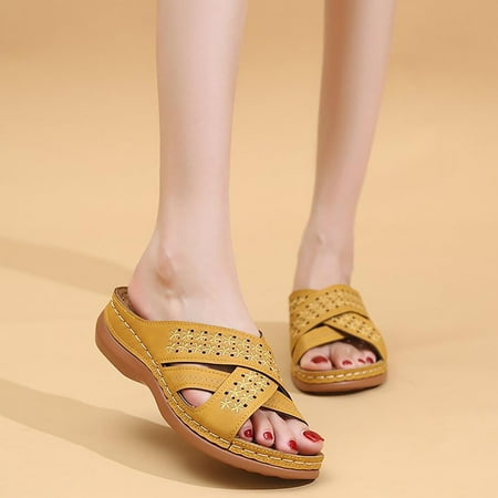 

Gzztg Slippers for Women Fashion High Heeled Outer Wear Fish Mouth Hollow Ladies Slippers Platform Wedge Sandals Women