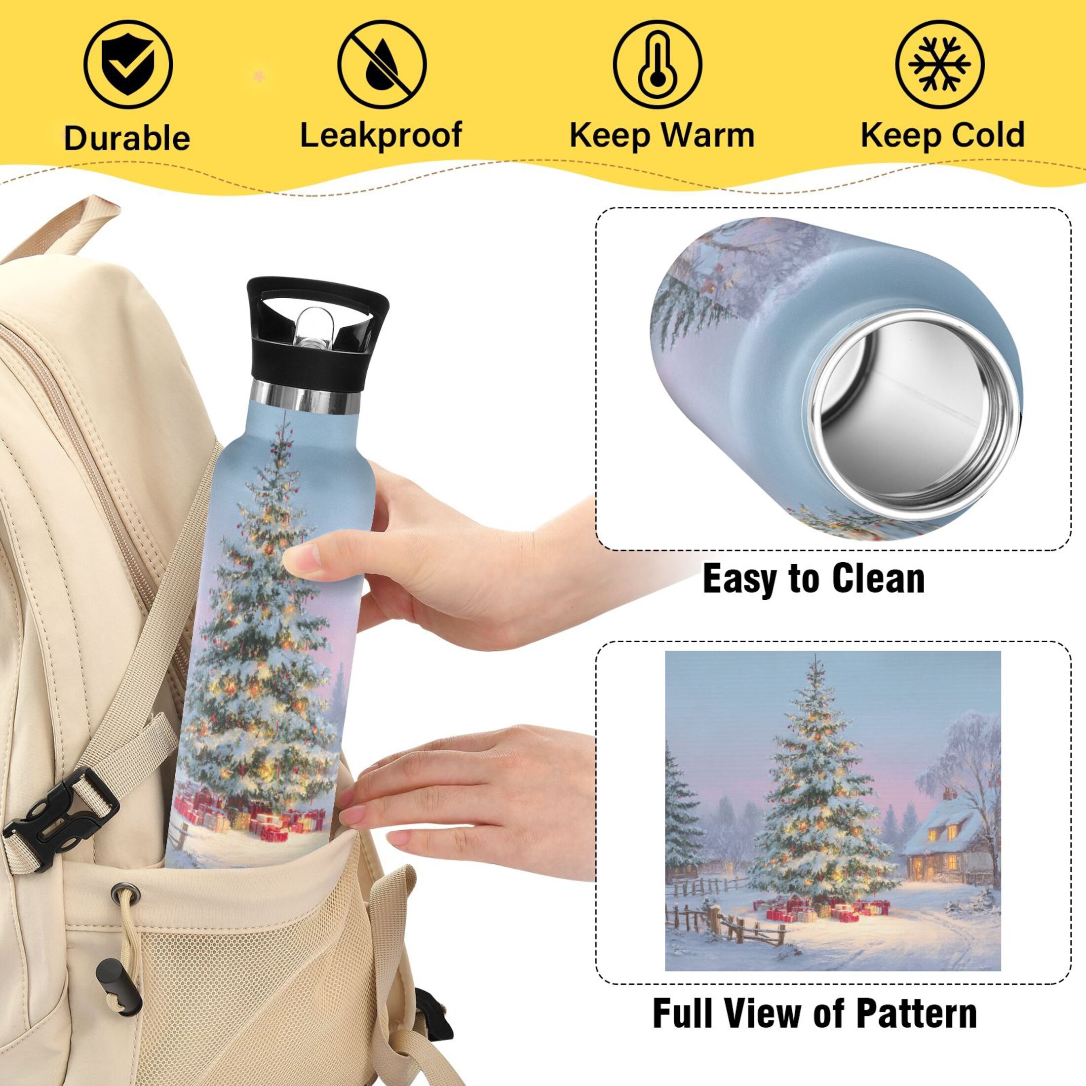 600ML Stainless Steel Insulated Cup Sports Water Bottle Portable Thermos Cup Water Glasses Insulated Tumblers Convenient and Durable Beautiful Christmas
