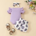 thumbnail image 2 of WIBACKER 3PCS Baby Girl Elephant Printed Summer Outfits Set Ruffle Short Sleeve Romper Bodysuit +Shorts +Headband, 2 of 10