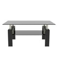 Tansole Coffee Table Glass Top Rectangular End Table Black Metal Legs for Modern Living Room