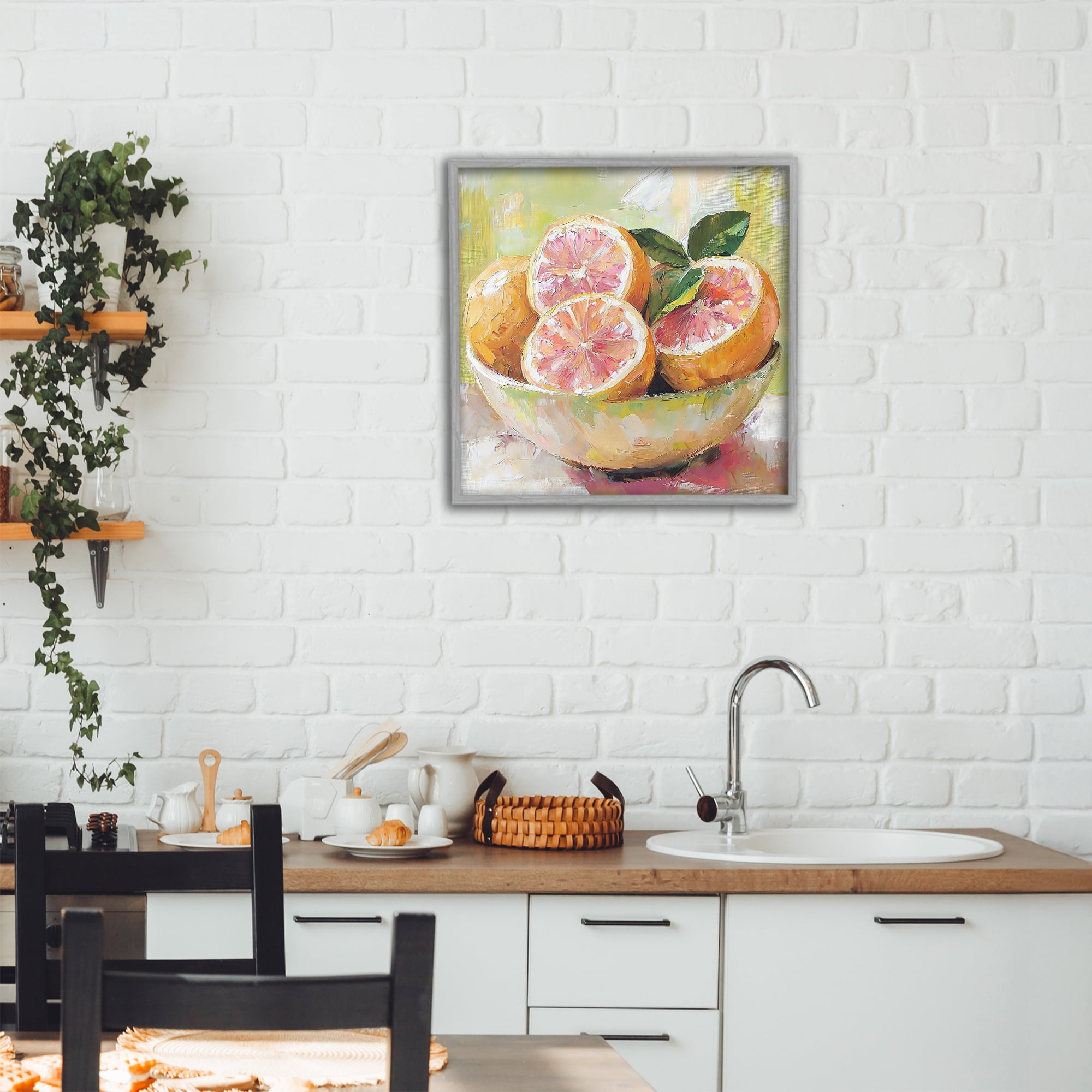 Stupell Industries Bold Grapefruit in Ceramic Bowl Gray Framed Giclee Art, design by Riley B