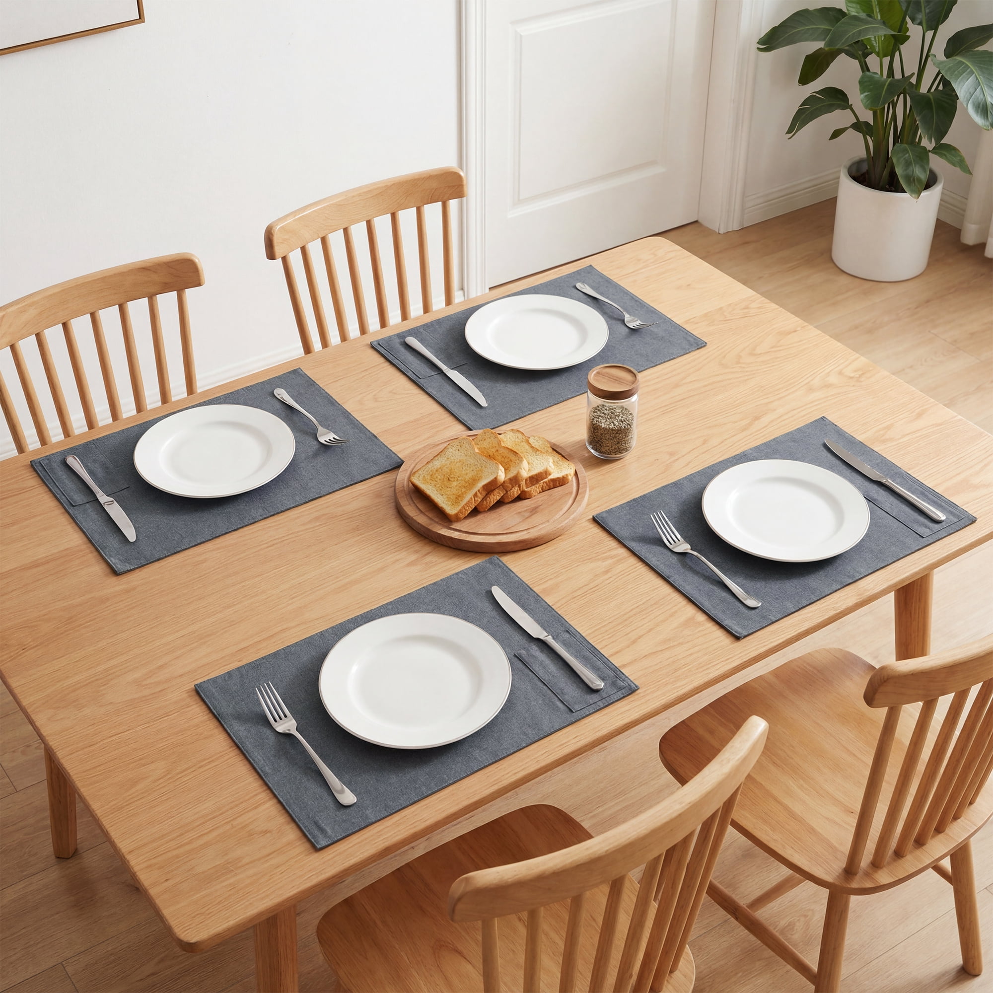 Unique Bargains 4pcsWashable Cotton Linen Placemats Dark Gray 17.7"x13"