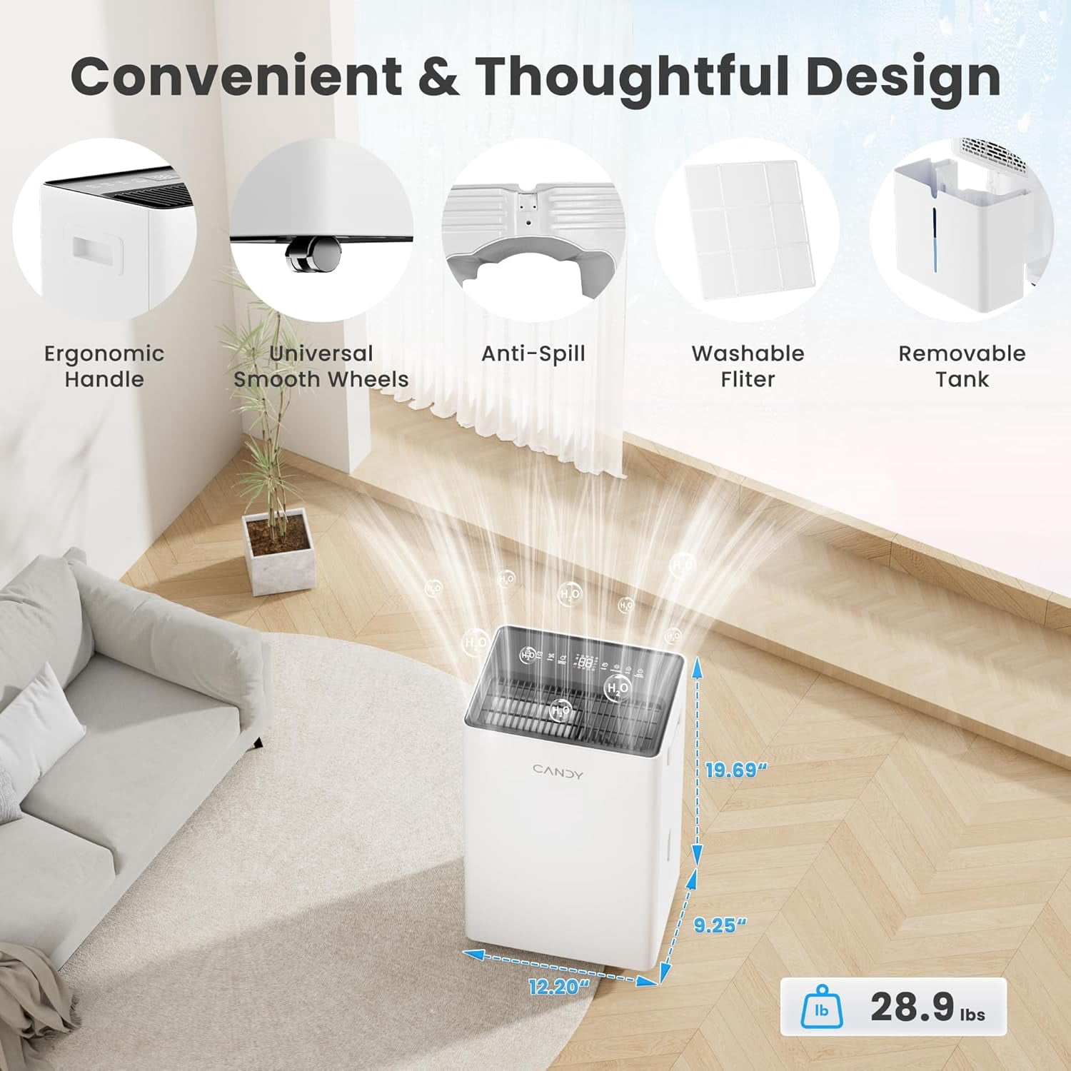 80-Pint Smart Dehumidifier for Home & Basement, Covers up to 4,500 Sq.Ft, WiFi Portable Large Room Dehumidifier with 1.35-Gallon Tank, Drain Hose, Auto/Sleep/Continuous Modes for Bedroom, Bathroom