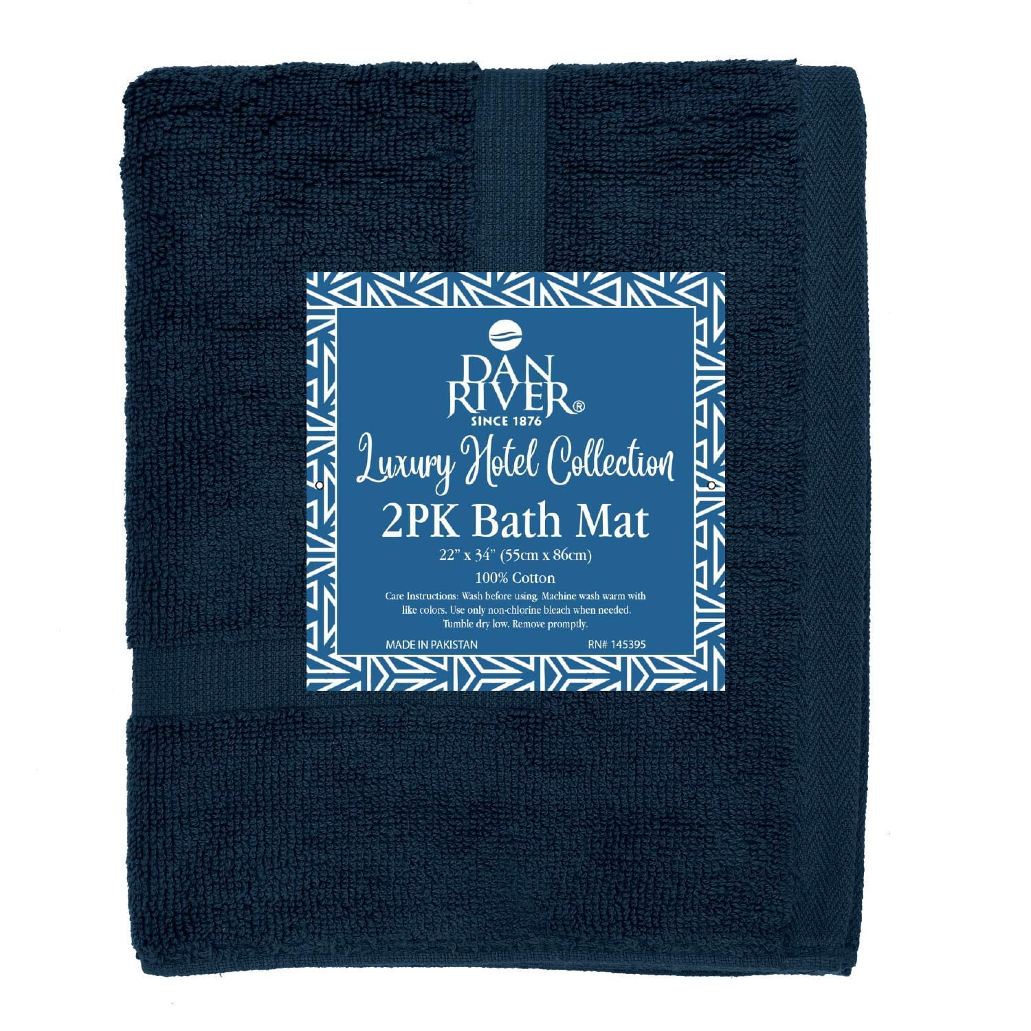 Dan River Opal Blue Bath Mat Classic Set 2 piece 21x34 in Soft Quick Drying Cotton Bathroom Rugs