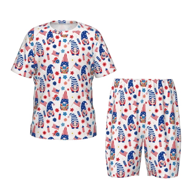 Fotbe 4th Of July Pijama Estampada de 2 Piezas para Niños – Ropa de Dormir de Manga Corta Cómoda para Niños y Niñas, Camiseta y Shorts de Algodón-X-Large