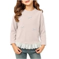 thumbnail image 3 of ITSAME Girls Long Sleeve T-Shirt Bow Lace Ruffle Hem Crew Neck Knit Ribbed Shirt Kids Fashion Casual Tops Beige Size 12M, 3 of 10