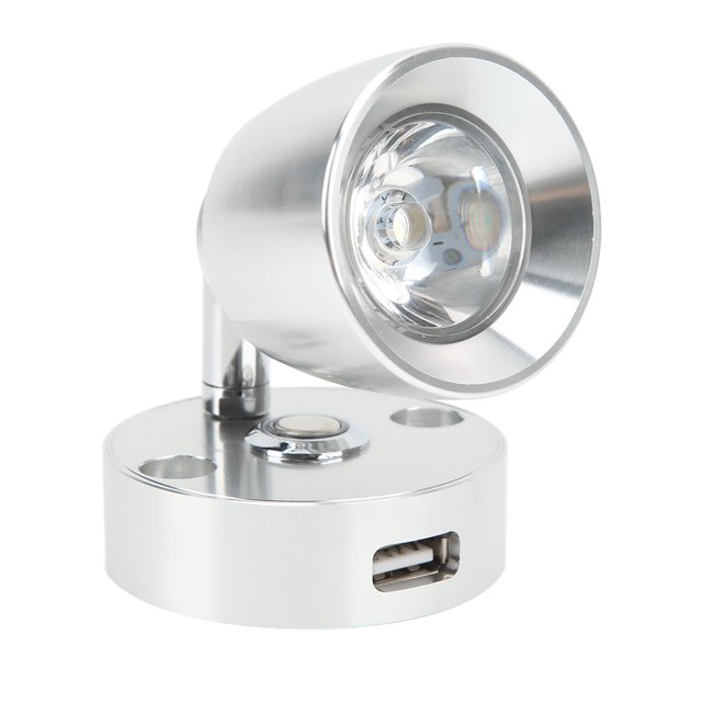 M Buder Lámpara de Lectura LED 12V-24V para Autocaravana RV Coche Barco con Interruptor Táctil y Puerto USB, Luz Blanca Neutra, Color Plata (15 cm / 5.9 in)