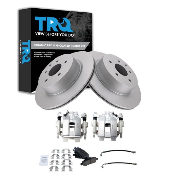 TRQ Rear Brake Pad and Rotor Set Ceramic Coated Rotors Calipers Fits 2011-2012 Infiniti G25 G37 2015 Q40