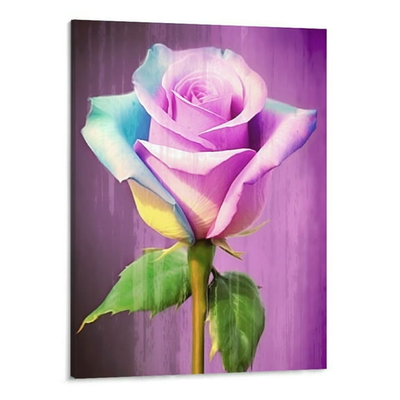 Creowell Purple Rose Wall Art Flower Picture Canvas Posters Print Modern Floral Artwork Framed For Living Room Bedroom Wall Painting Home Decor, 16X20 Inches
