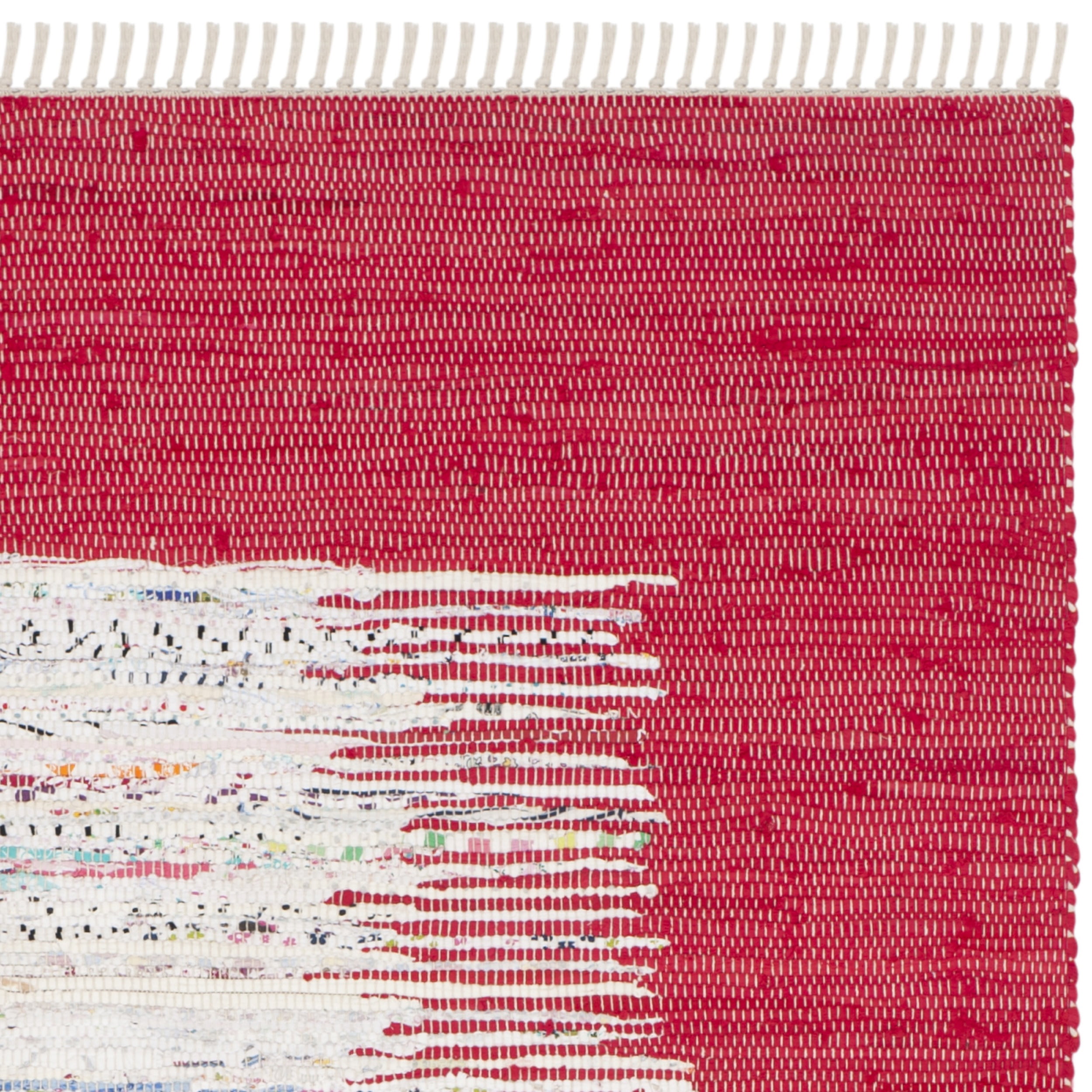 SAFAVIEH Montauk Tennyson Braided Border Cotton Area Rug, Ivory/Red, 3' x 5'