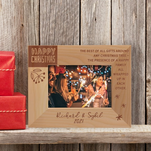The Best Of All Gifts Around Any Christmas Tree Personalized Wooden Frame-5" x 3 1/2" Brown Horizontal
