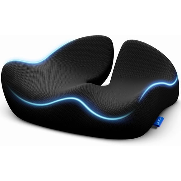 Ecoskio Ergonomic Seat Cushion, High‑Density Memory Foam for Pressure Relief, Sciatica Back Tailbone Pain Relief, Anti‑Slip Base, Universal, 1 pack