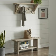 Alaterre Furniture Castleton Mango Wood 40"W Bench and Coat Hook with Shelf, Driftwood