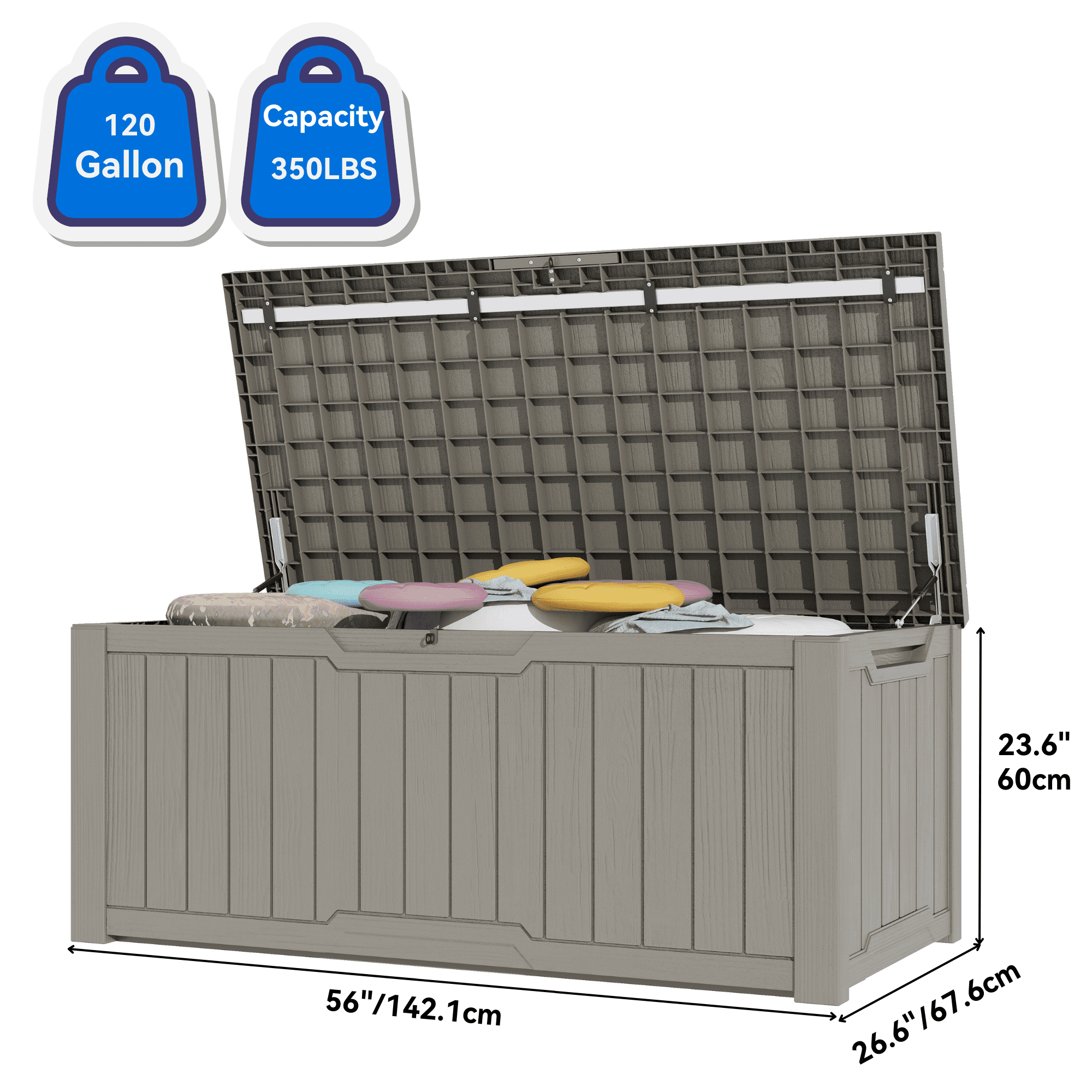 Uforic 100 Gallon Weatherproof Resin Deck Box, Lockable Outdoor Storage Solution in Light Brown