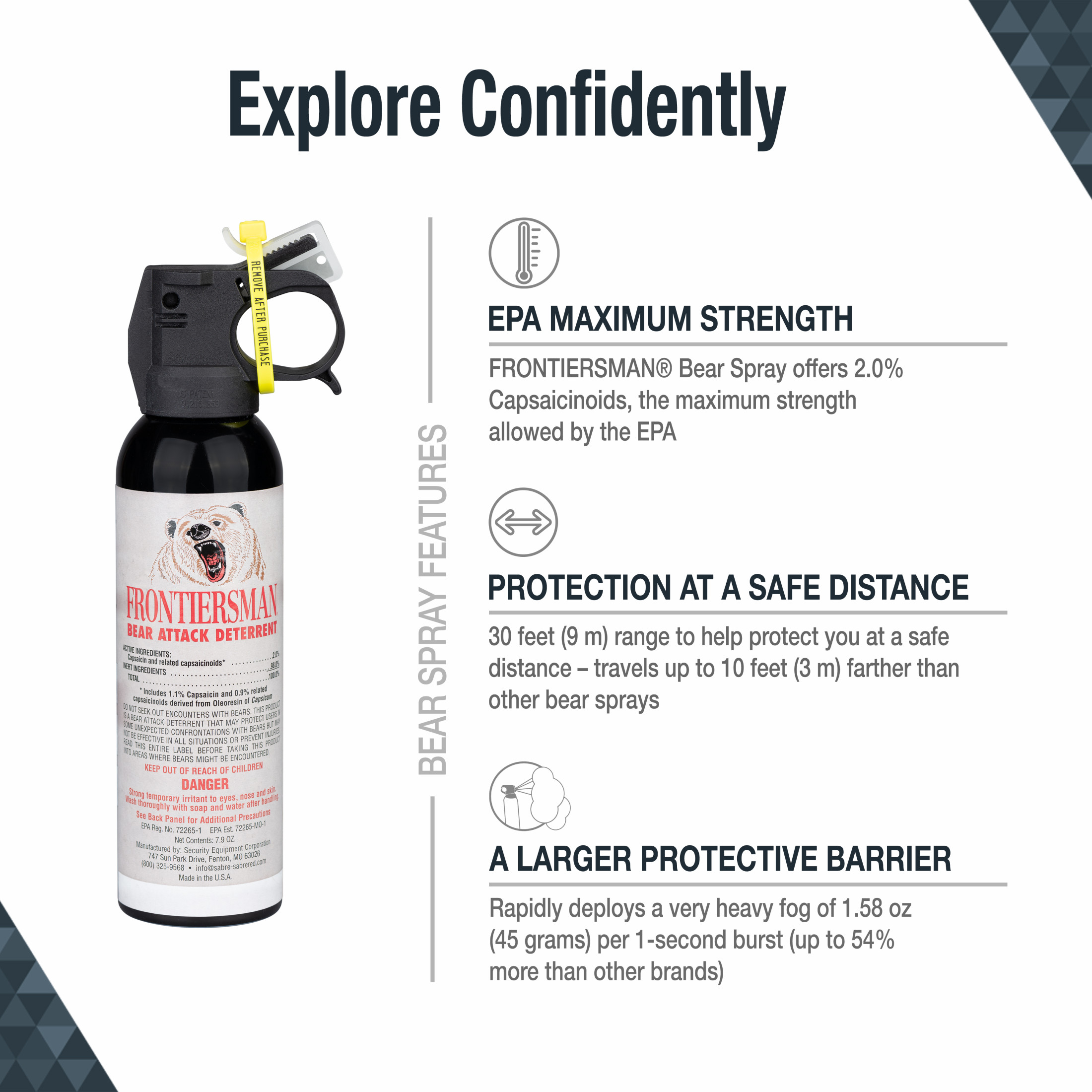 SABRE Frontiersman 7.9 oz. Bear Spray Deterrent with Belt Holster, White, 8.5 in. - image 4 of 12