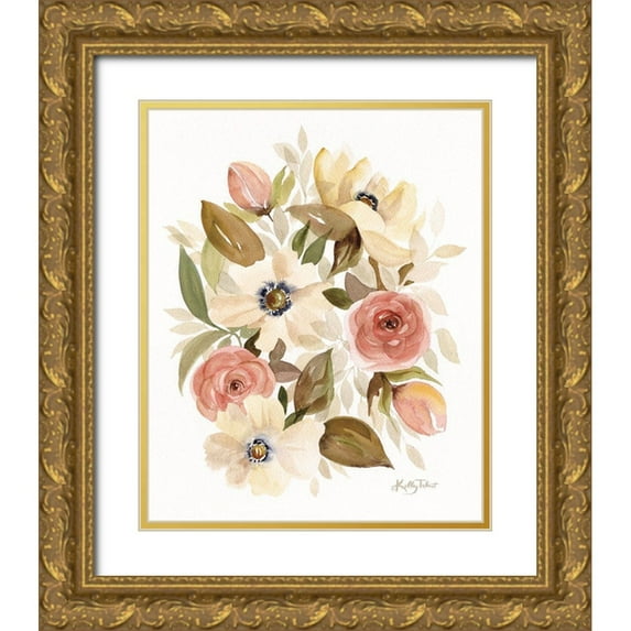 Talent, Kelley 20x24 Gold Ornate Wood Framed with Double Matting Museum Art Print Titled - Dusty Rose Bouquet