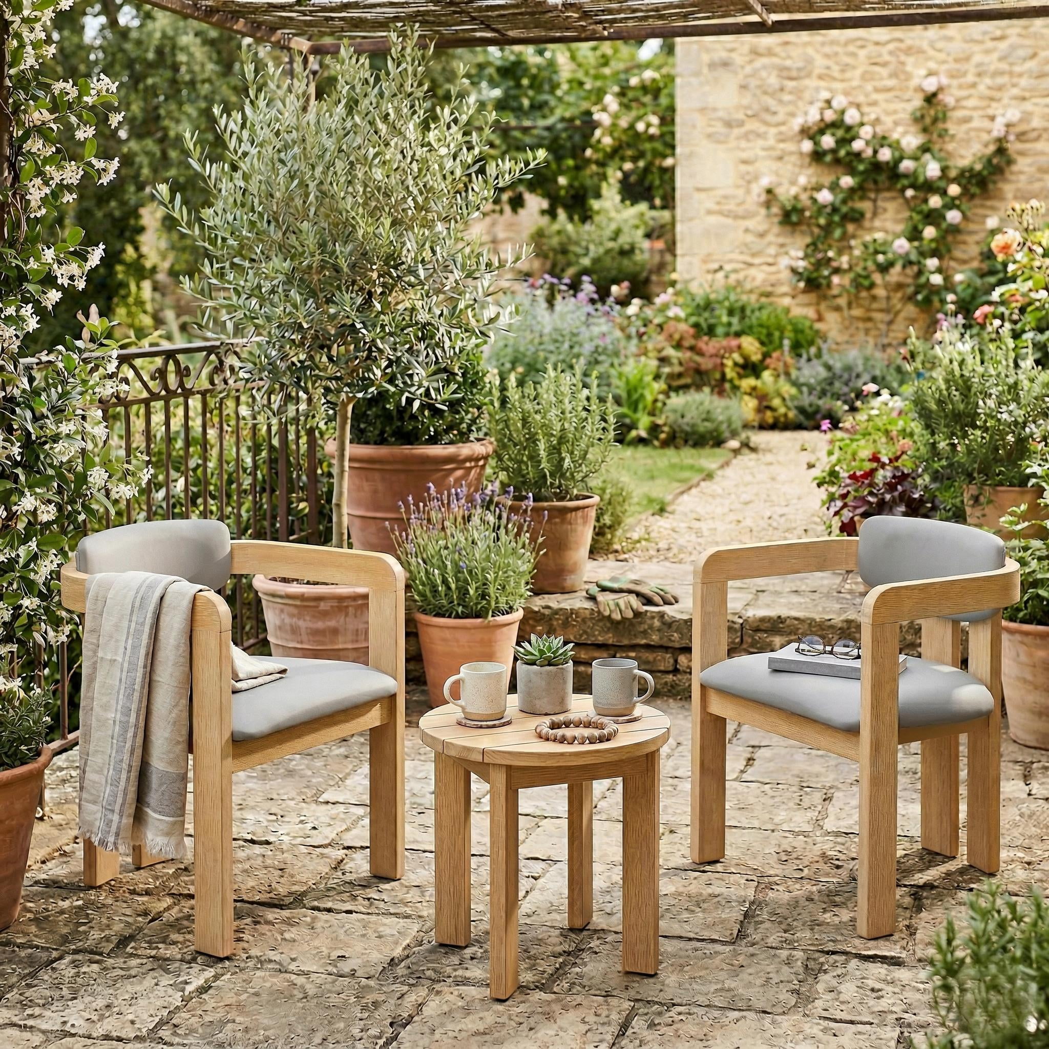 Mintazer Outdoor Modern Armchairs Set of 2, Patio Dining Chairs with Cushions for Patio, Garden, Balcony & Backyard, Natural & Beige