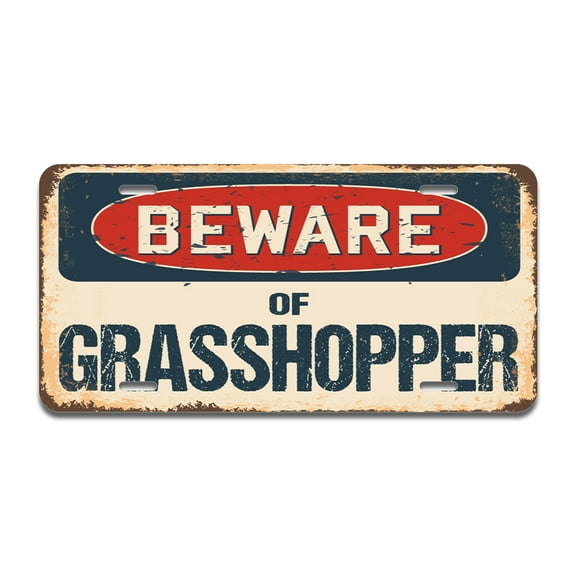 Beware of Grasshopper Aluminum License Plate| License Plate 12" X 6" Fits Any Car, Truck, SUV, RV, or Trailer | Made in The USA