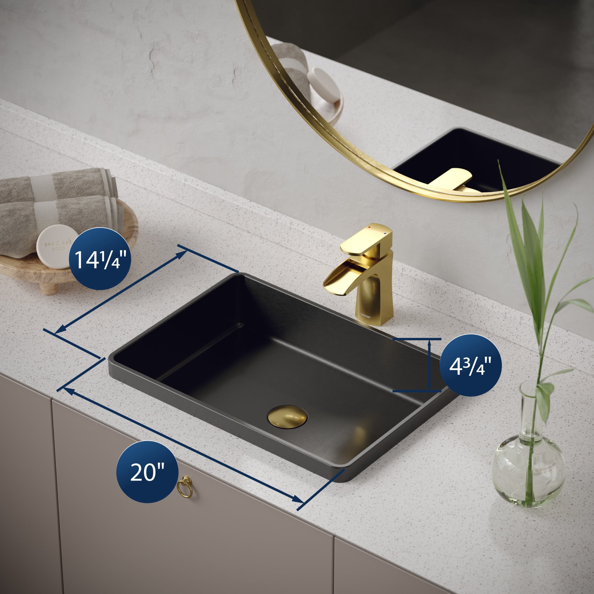 Karran Usa CCT200G Cinox 20" Rectangular Stainless Steel Drop In Bathroom Sink - Gold