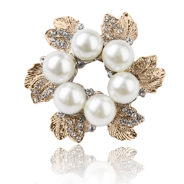 Mujeres Novia Joyería De Perlas De Imitación Broche De Moda Diseño De Del Champán Yinane Circular Forma flor de la perla Broche