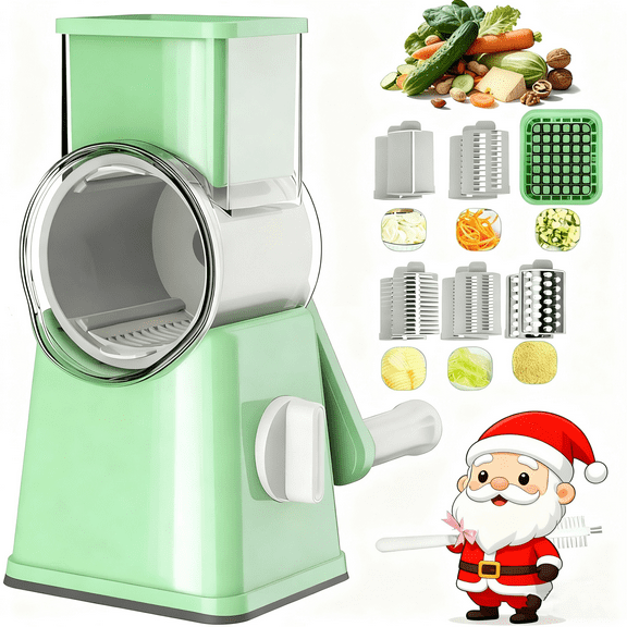 YUOFD Rotary Cheese Grater, Handheld Cheese Shredder with 6 Blades, Vegetable Slicing, Shredding and Dicing Tools