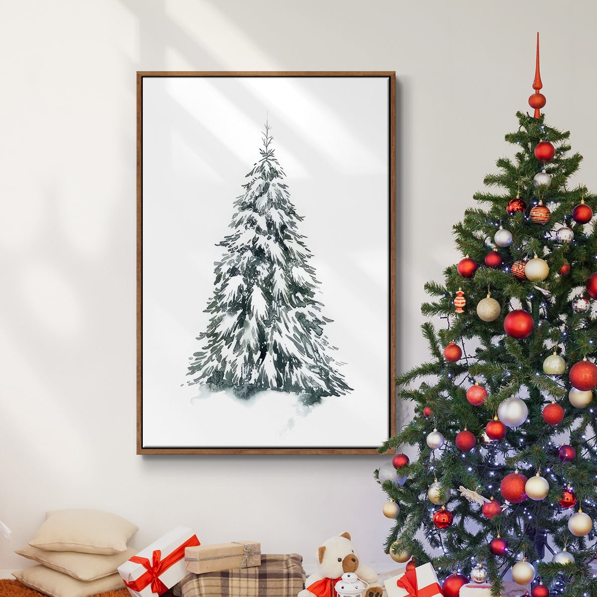 Blue Spruce II - Framed Gallery Wrapped Holiday Canvas - 25 x 37 - Rosewood Frame