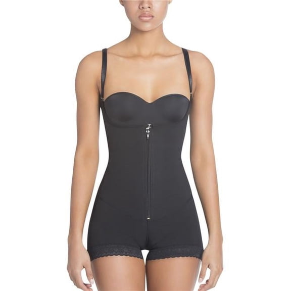 Extra- Strength Compression Slimming Braless Body Shaper Briefs with Latex -  Black L