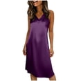 thumbnail image 1 of Vestido de Cuello en V para las Mujeres Verano Color Sólido Vestido de Sueño sin Mangas Vestido de Noche Casual Salón, 1 of 5