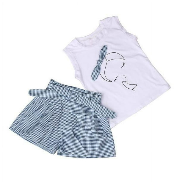 Gibobby Conjunto de ropa para bebé y niño Top Girl Shirt Girls Bow Kids Cute Shorts Set Pattern Grid Clothing Girls OutfitsSet(Blanco, 120)