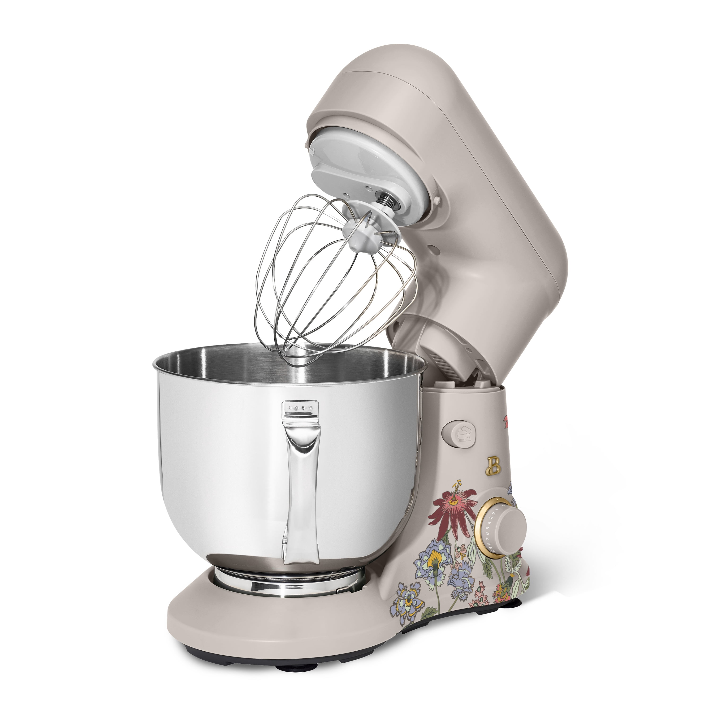 Beautiful 5.3 Qt Stand Mixer, Lightweight & Powerful with Tilt-Head, Wildflower Porcini Taupe by Drew Barrymore