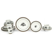 Ukonic Jurassic Park Logo 16-Piece Ceramic Dinnerware Set Replica | Movie-Authentic Dinosaur Dish Set | Includes Dinner Plates, Salad Plates, Soup Bowls, Mugs | Place Setting For 4, White