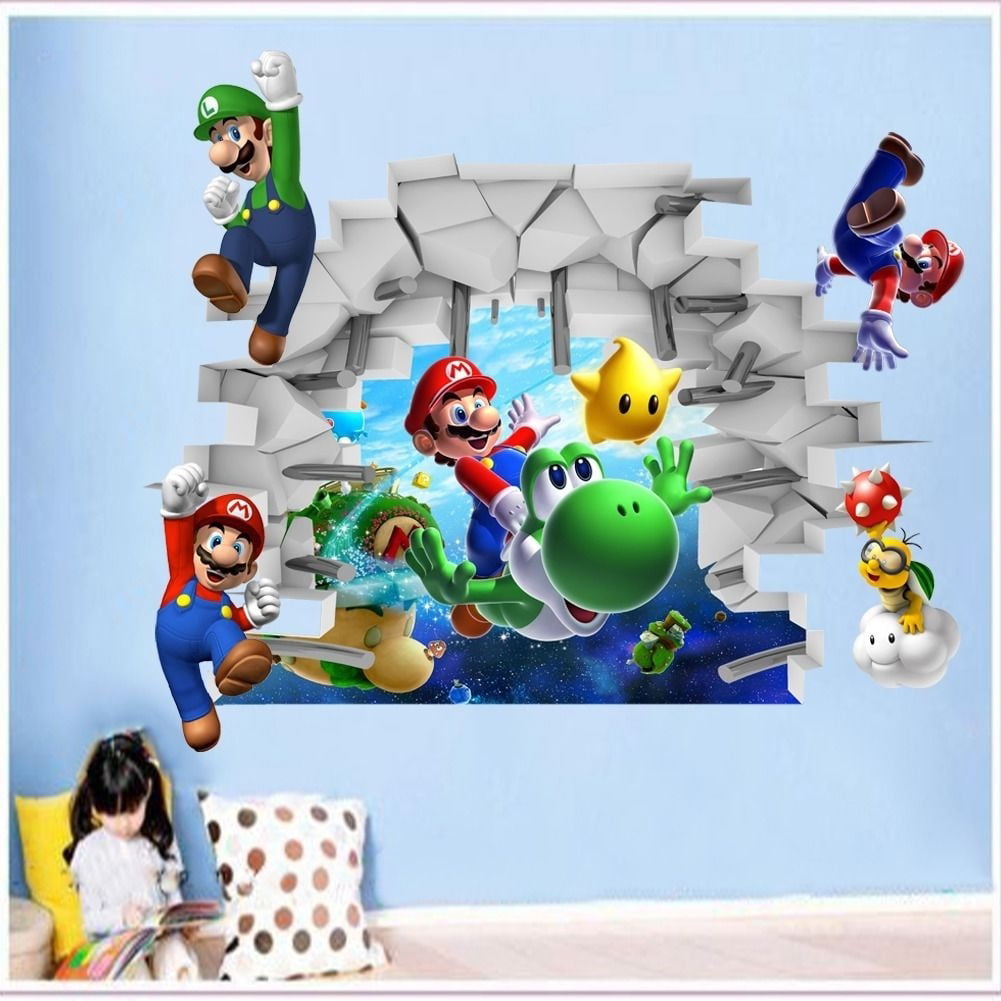 Super Mario Galaxy 3D Window View Decal Wall Sticker Home Decor Art Mural 