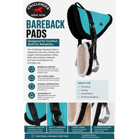 Horse Western Suede Leather Saddle Bareback Pad Treeless Stirrups Turquoise39140