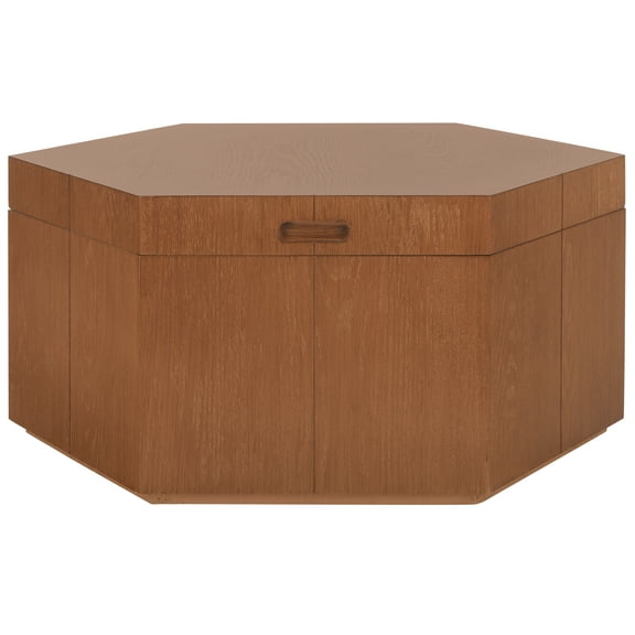 SAFAVIEH Rafaela Hexagon Tray Top Coffee Table with Storage, Walnut (27 in. W x 23 in. D x 12.6 in. H)