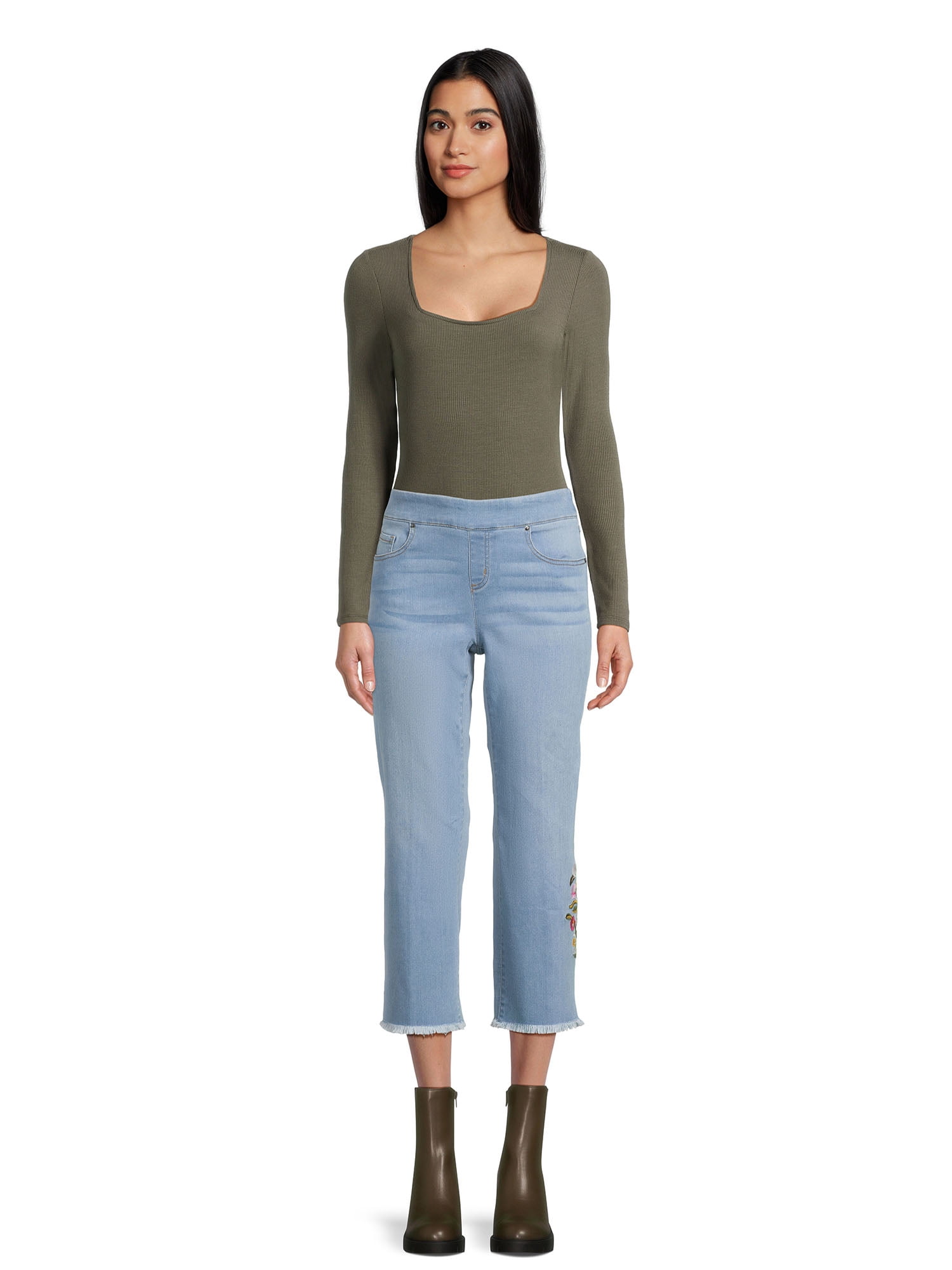 Belle du Jour Juniors Ribbed Square Neck Bodysuit, Sizes XS-XL