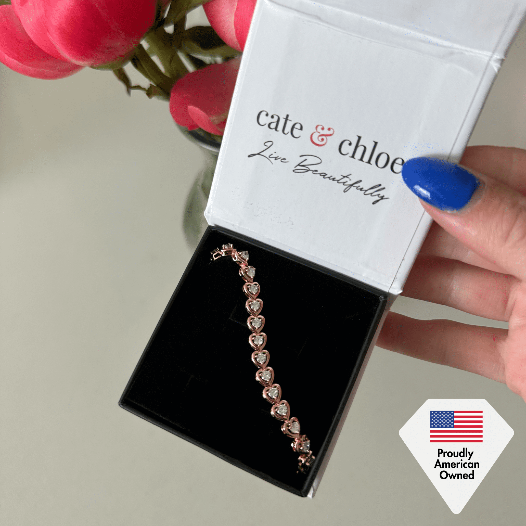 Cate & Chloe Rosalie 18k White Gold Plated Tennis Bracelet with Simulated Diamonds Gift for Women
