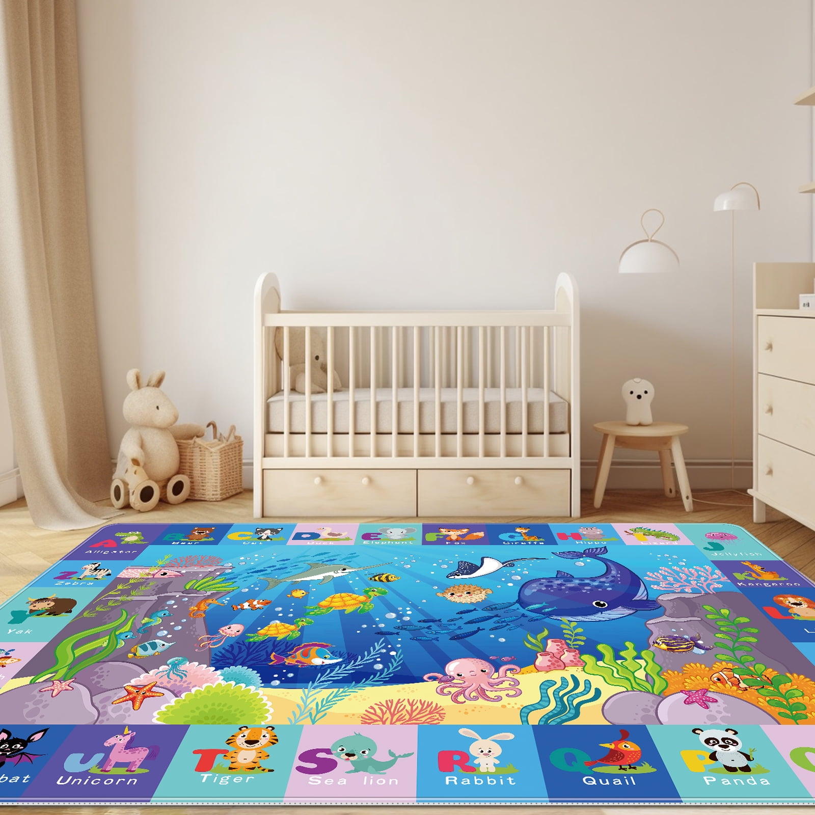 AKUNRUG Baby Play Mat for Floor, Kids Rug Playmat Baby Crawling Mat Educational Tummy Time Mat Soft ABC Play Mat for Toddlers Infants Kids Rug for Playroom Classroom（31.5X47.25 INCH）