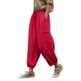thumbnail image 3 of Feancey Cropped Pants for Women Summer Linen Harem Capri Pants Baggy Casual Cargo Pants Solid Color Lounge Cropped Trousers with Pockets Red M, 3 of 9