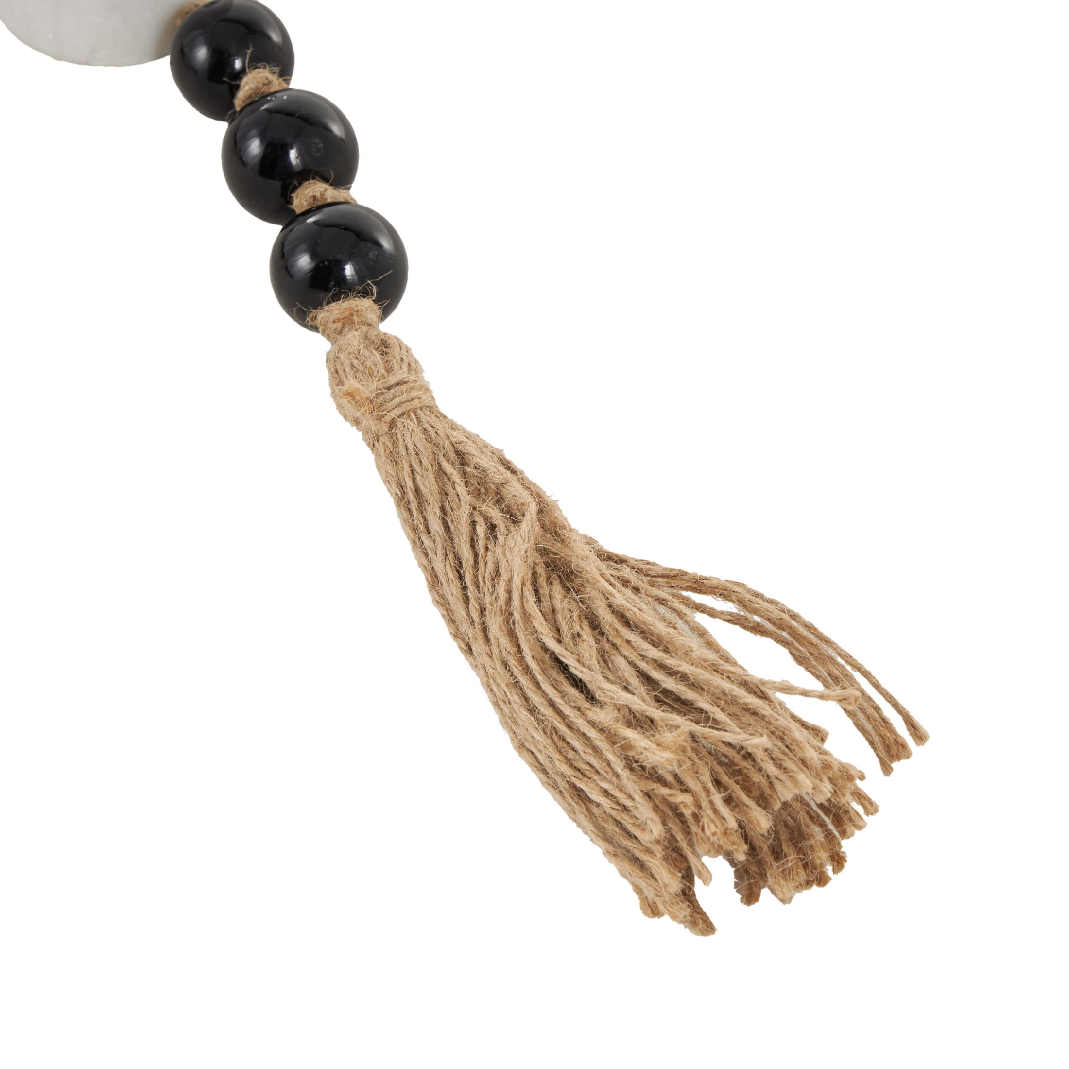 DecMode 5 Candle White Marble Round Garland Candle Holder with Brown Tassel and Black Beads