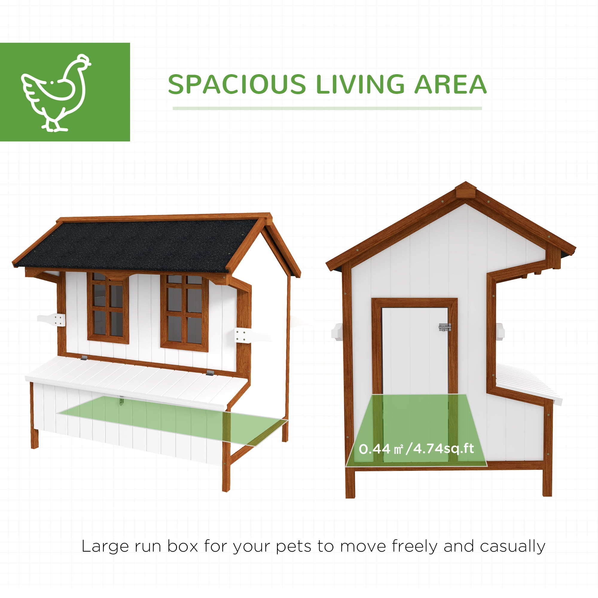 47" Chicken Coop Wooden Chicken House Rabbit Hutch Raised Poultry Cage Portable Hen Pen Backyard with Nesting Box and Handles