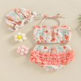 thumbnail image 3 of Baby Girls Three Piece Swimsuits  Floral Print Halter Bikini Set Bathing Suit with Swim Cap, 3 of 7