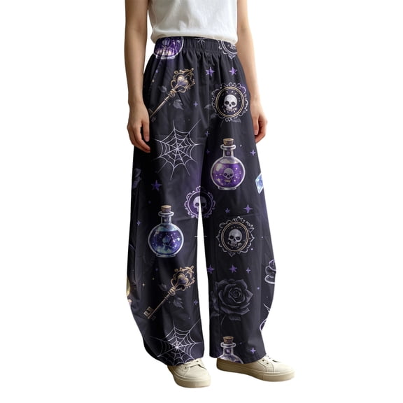 Bovemsi Flowy Pants for Women Wide Leg Barrel Baggy Trousers, Elastic High Waist Casual Pants With Pockets Fashion Outfits Clothes M Multicolor