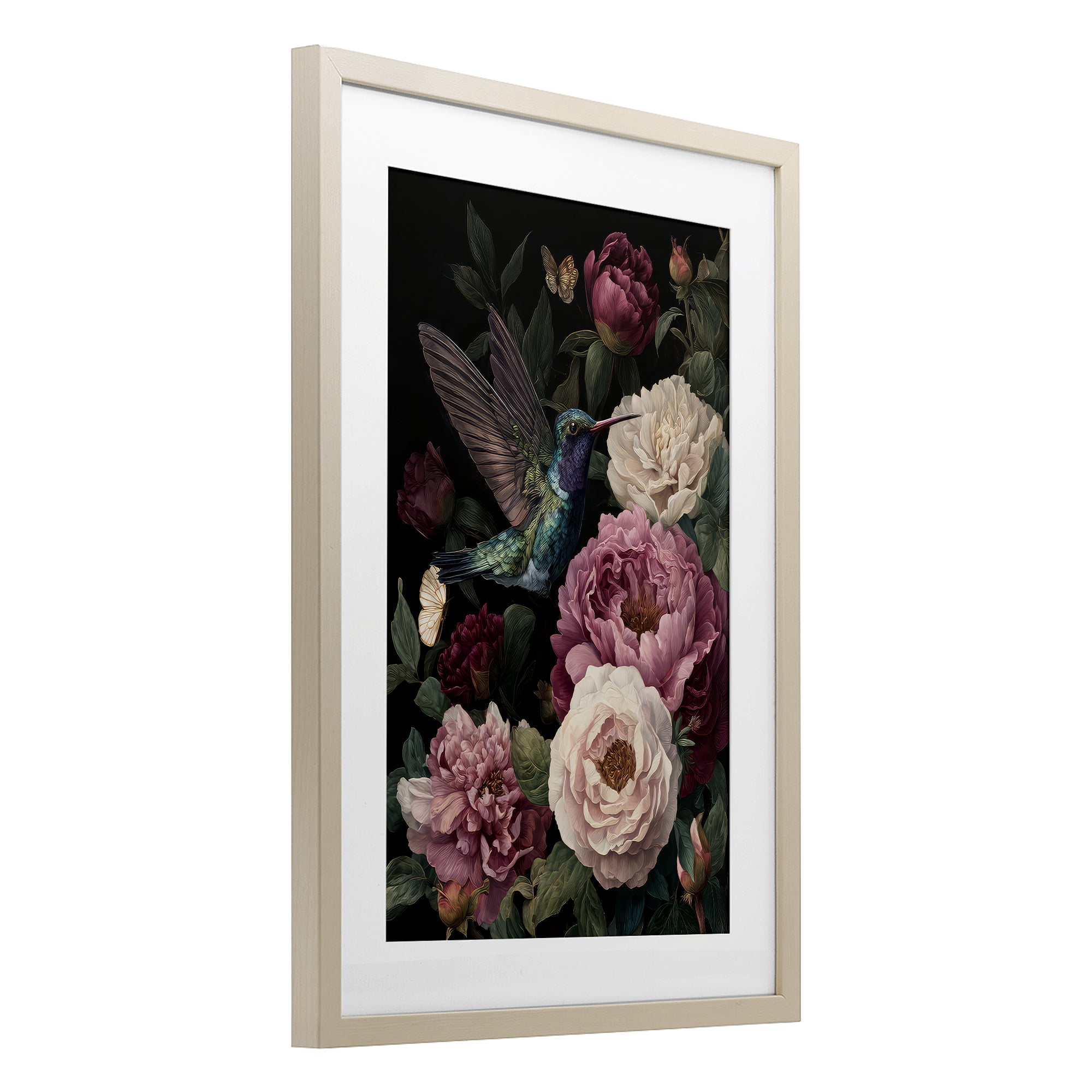 Stupell Industries Hummingbird & Lush Peonies Birch Framed Print Under Glass, design by The Wands Want