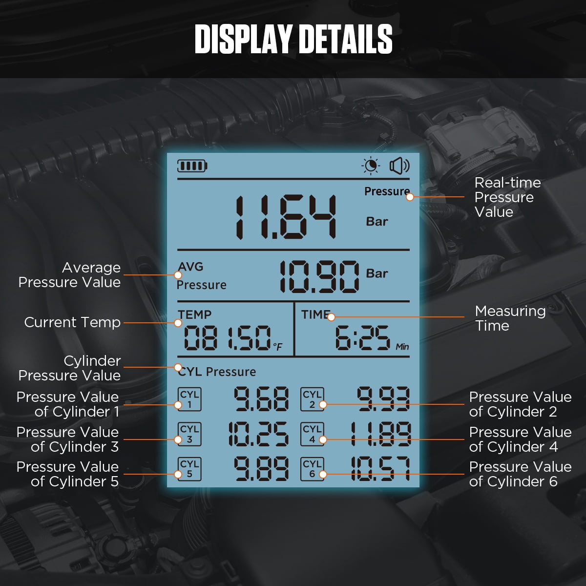 AUTOOL PT610 Digital Cylinder Compression Pressure Tester, 0-426PSI 0~29bar Auto Petrol Engine Gauge Tool Kit with Adapters & Hoses