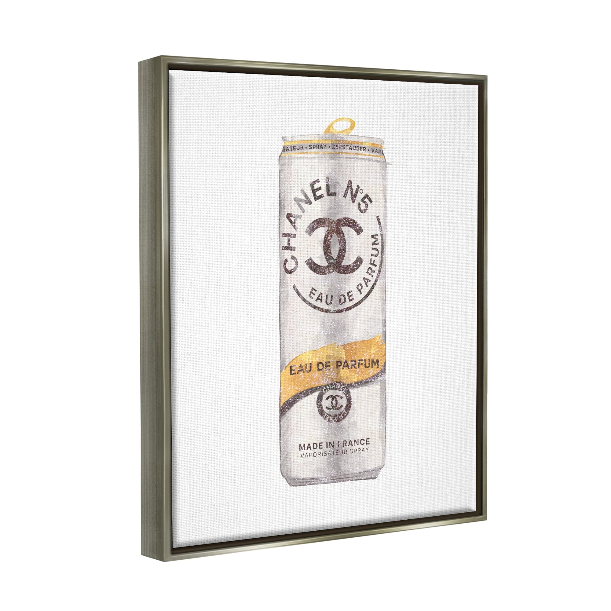 Stupell Industries Fashion Emblem Glam Perfume Beverage Can Style Luster Gray Framed Floating Canvas Wall Art, 24x30, by Ziwei Li